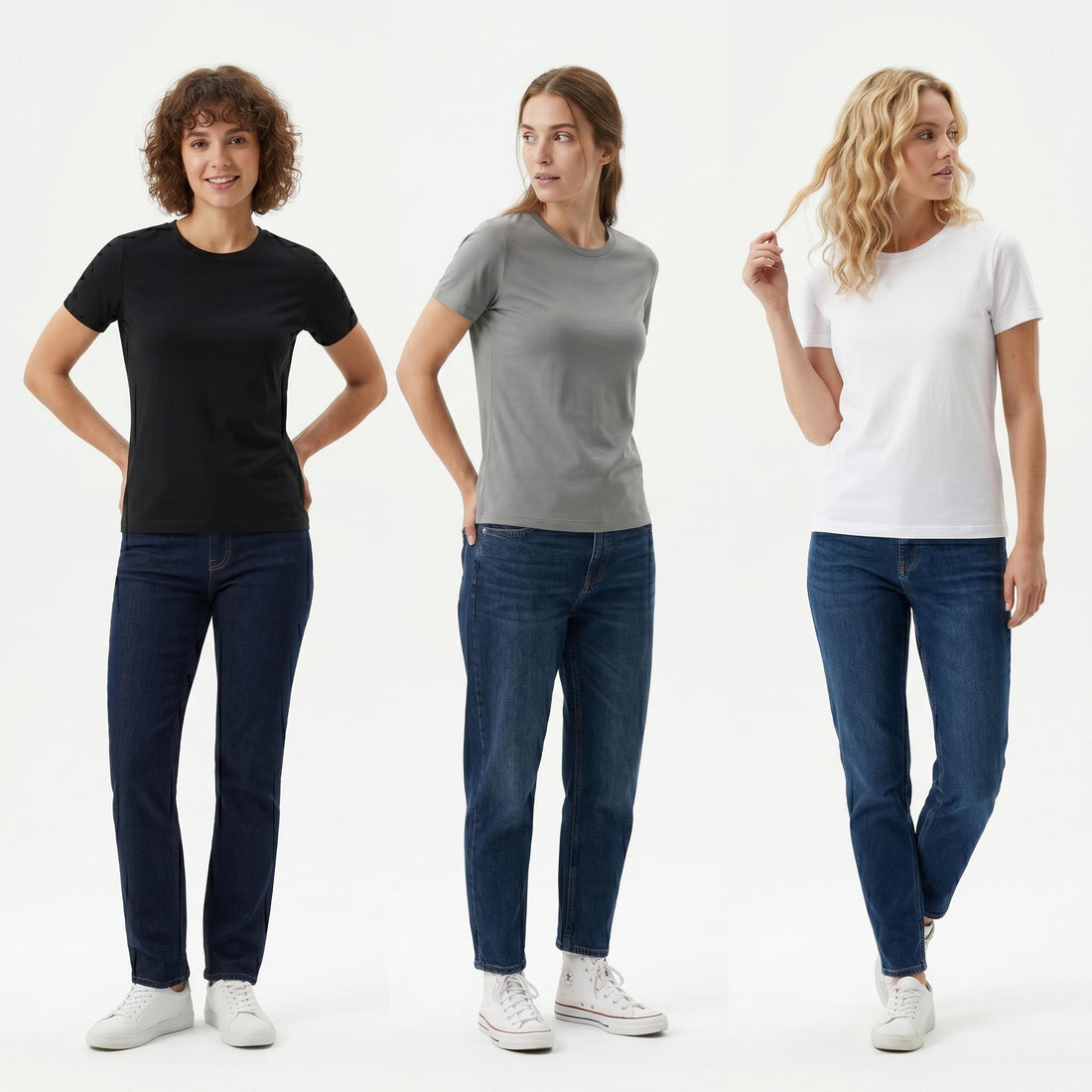 3 Pack Women's 100% Cotton T-Shirts | Soft Breathable Crew Neck Everyday Essential Tees Black Burgandy Green