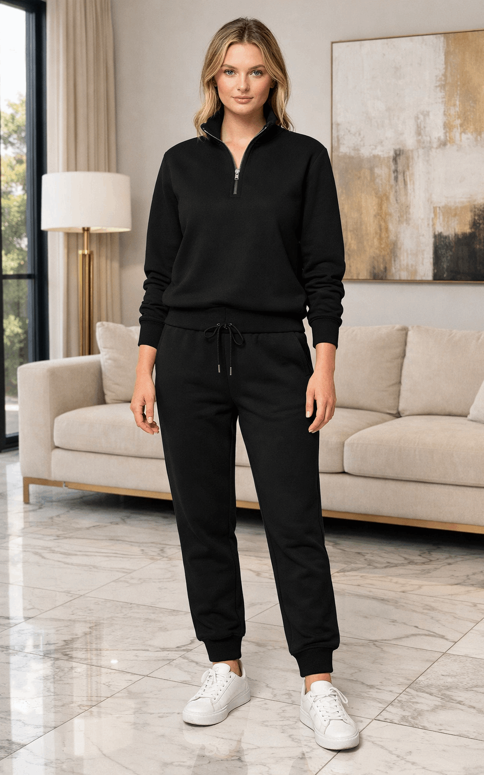 Black Quarter Zipper Tracksuit Black