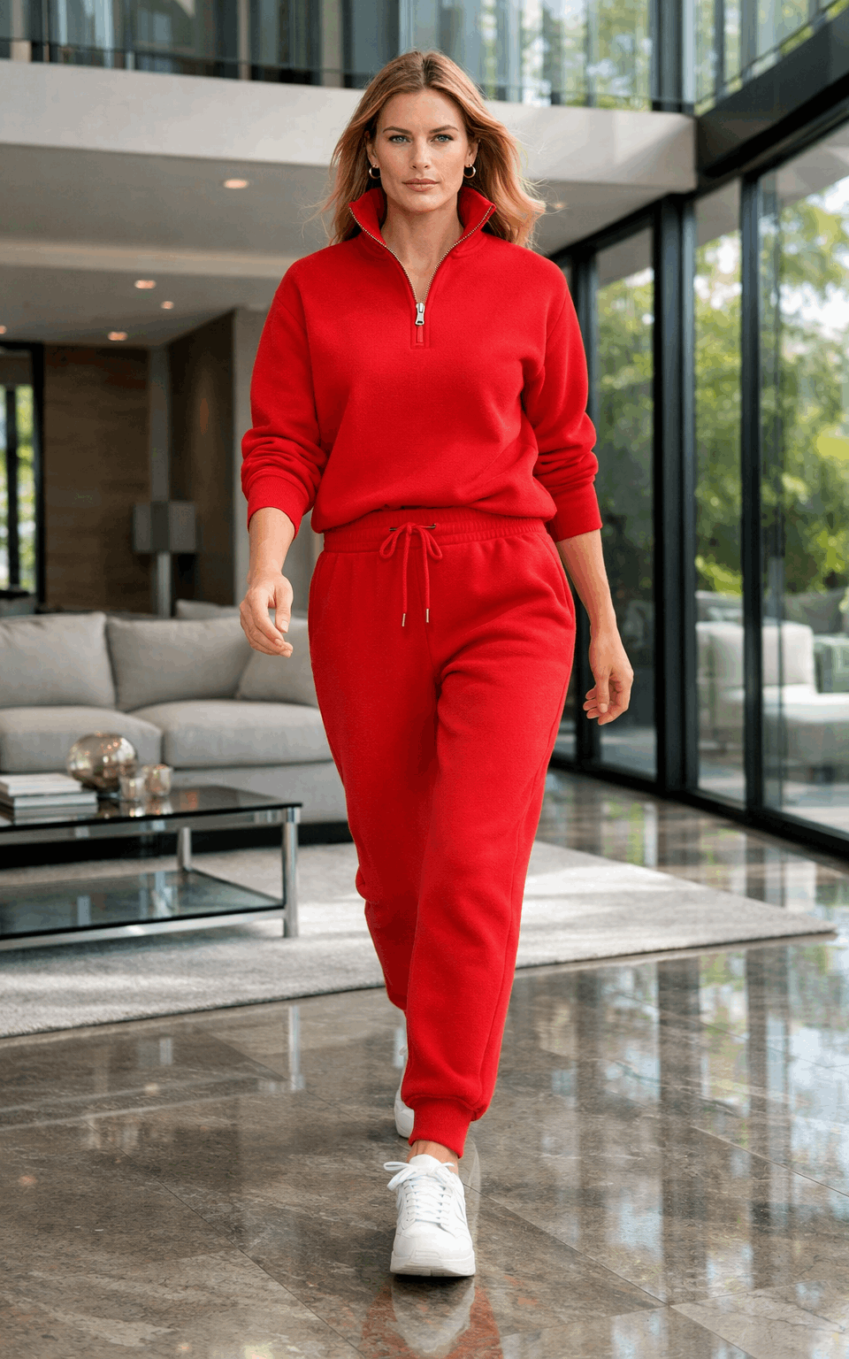 Red Quarter Zipper Tracksuit