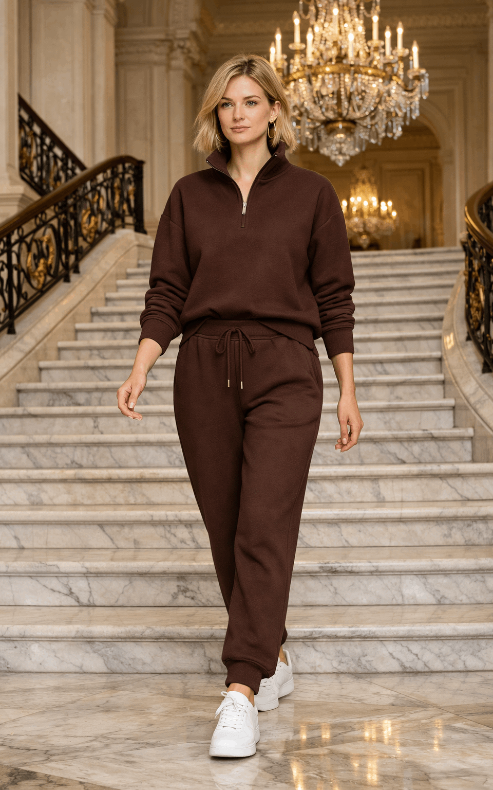 Chocolate Brown Quarter Zipper Tracksuit