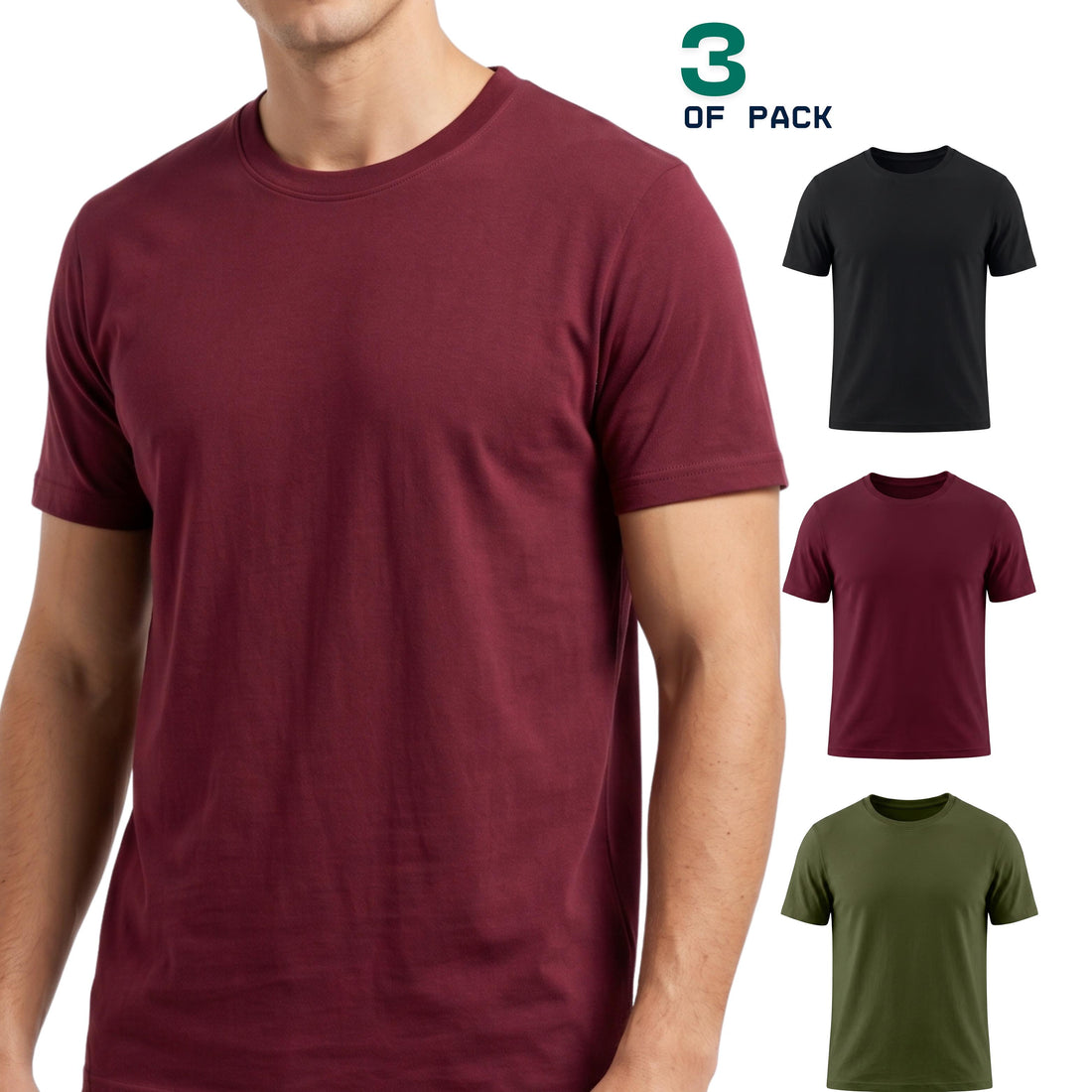 3 Pack Men's 100% Cotton T-Shirts | Soft Breathable Crew Neck Everyday Essential Tees Black