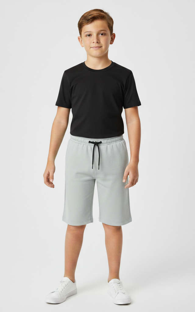 Boys Summer T-Shirt & Shorts Set | 2-Piece Outfit Black Shirt + Grey Short