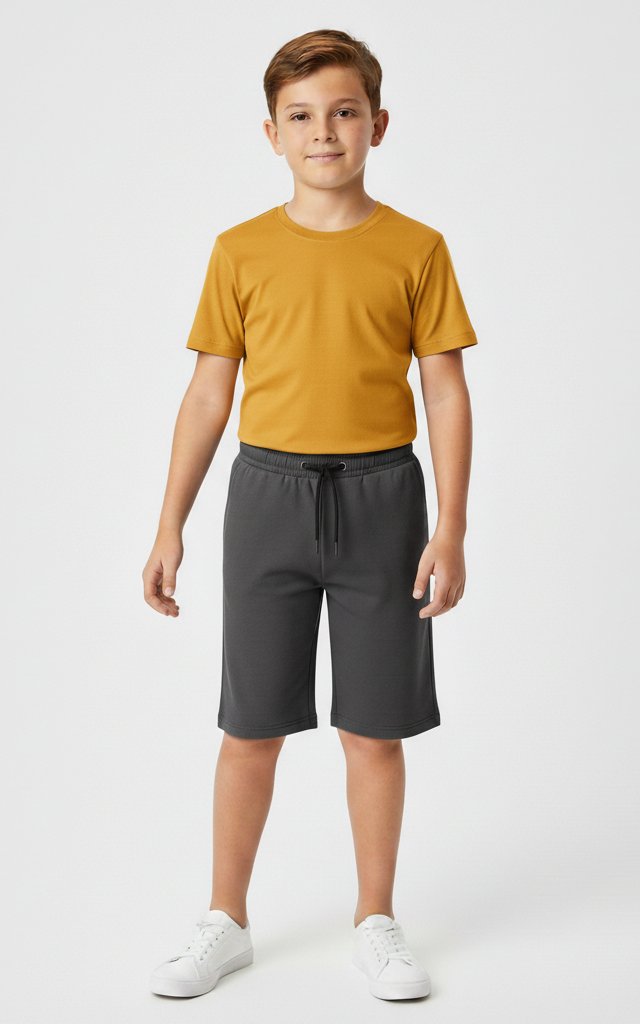 Boys Summer T-Shirt & Shorts Set | 2-Piece Outfit Mustard Shirt + Charcoal Short