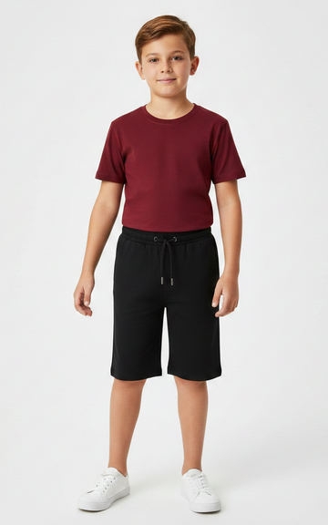 Boys Summer T-Shirt & Shorts Set | 2-Piece Outfit Maroon Shirt + Black Short