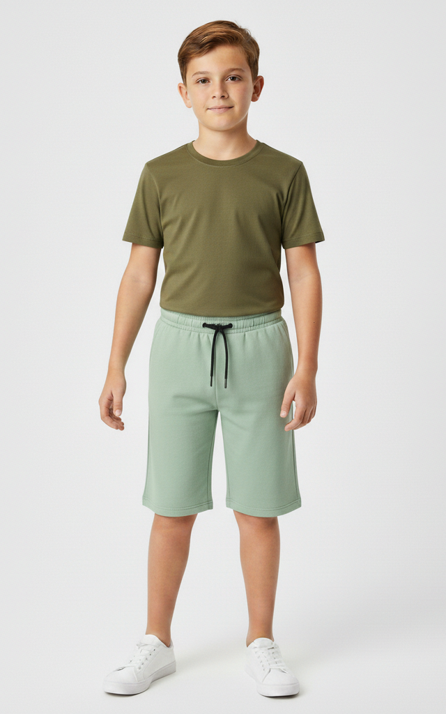 Boys Summer T-Shirt & Shorts Set | 2-Piece Outfit Olive Green Shirt + Light Green Short