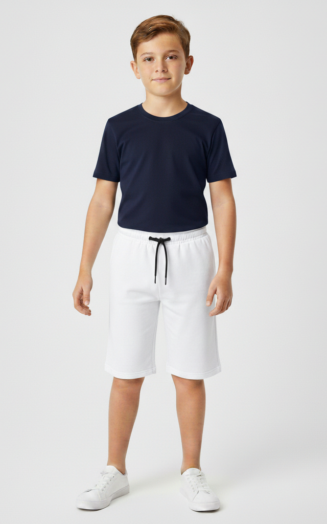 Boys Summer T-Shirt & Shorts Set | 2-Piece Outfit Navy Shirt + White Short