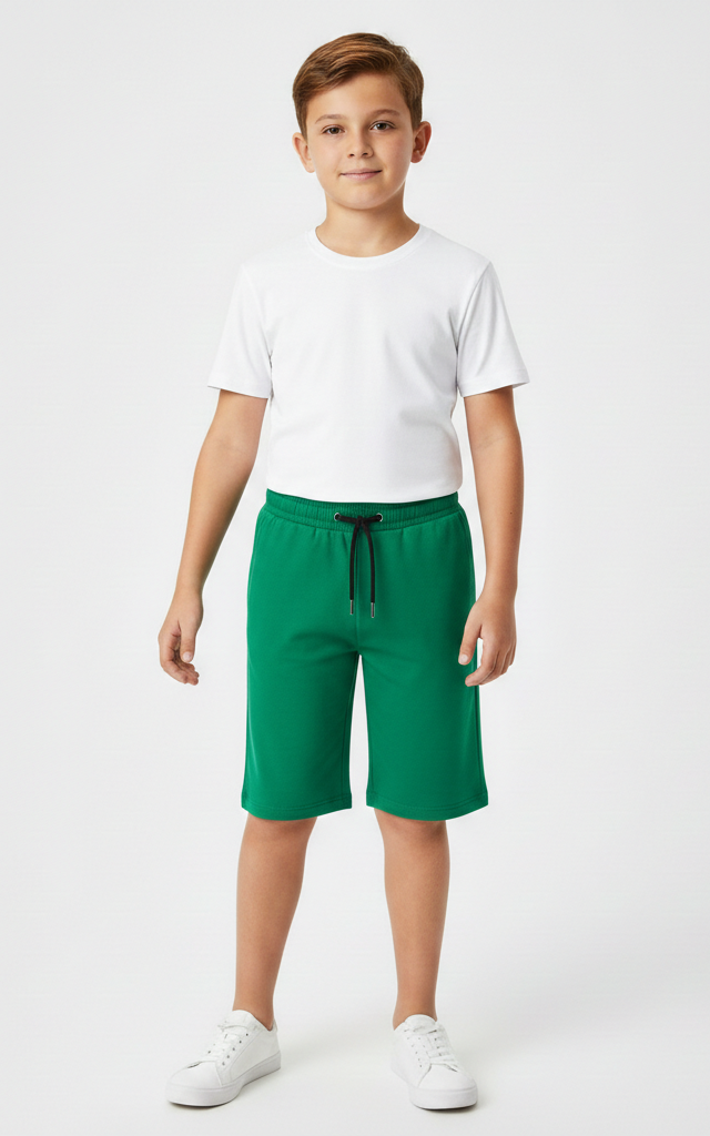 Boys Summer T-Shirt & Shorts Set | 2-Piece Outfit White Shirt + Green Short