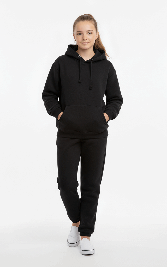 Pullover Hoodie Tracksuit for Girls – Cute & Comfy Everyday Tracksuit Black