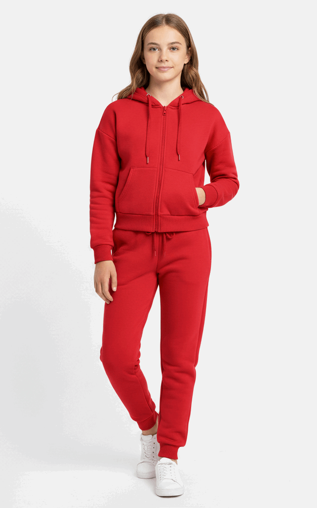 Zipper Hoodie Tracksuit for Girls – Stylish & Cozy Everyday Red