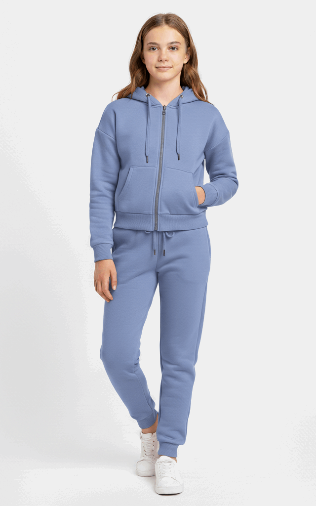 Zipper Hoodie Tracksuit for Girls – Stylish & Cozy Everyday Indigo