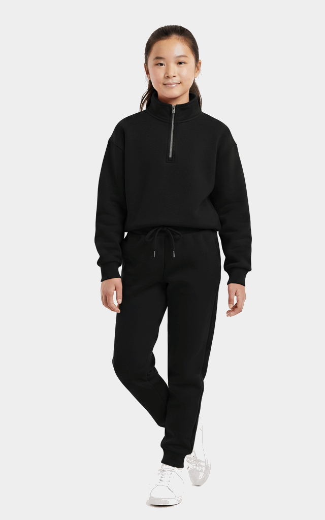 Quarter-Zip Sweatshirt Tracksuit for Girls – Trendy & Comfortable Black