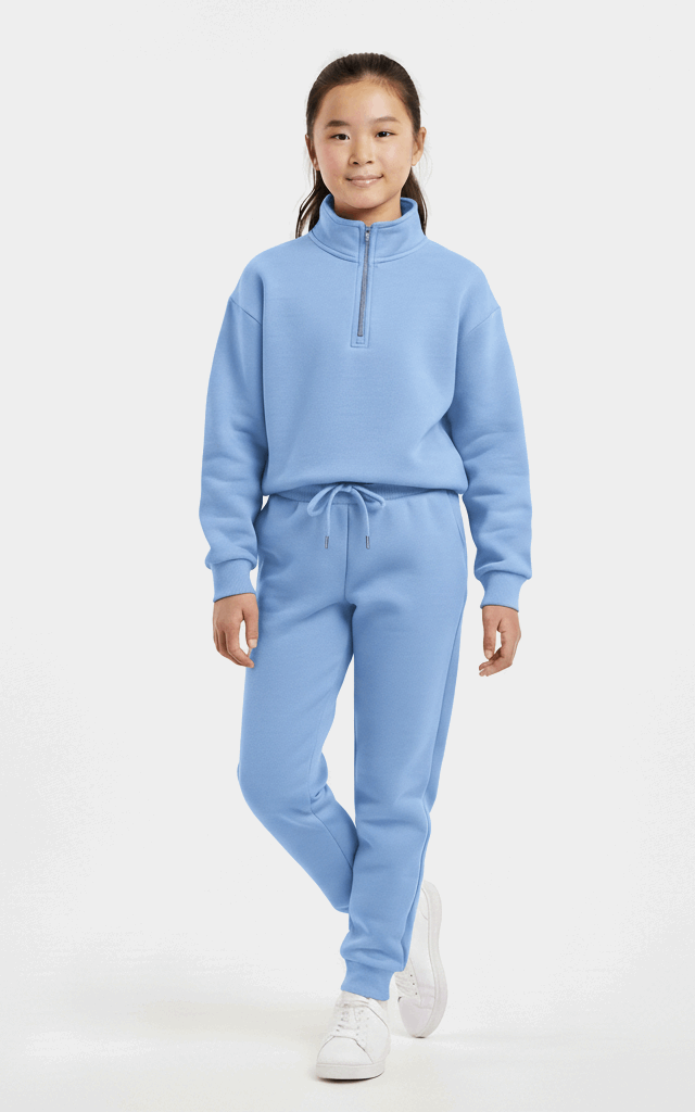 Quarter-Zip Sweatshirt Tracksuit for Girls – Trendy & Comfortable Indigo