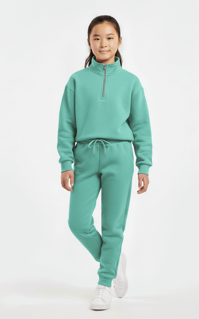 Quarter-Zip Sweatshirt Tracksuit for Girls – Trendy & Comfortable Indigo