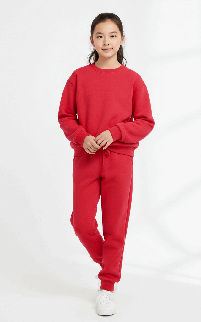 Classic Sweatshirt Tracksuit for Girls – Cozy & Stylish Everyday Tracksuit Red