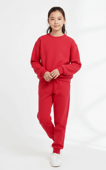 Classic Sweatshirt Tracksuit for Girls – Cozy & Stylish Everyday Tracksuit Red