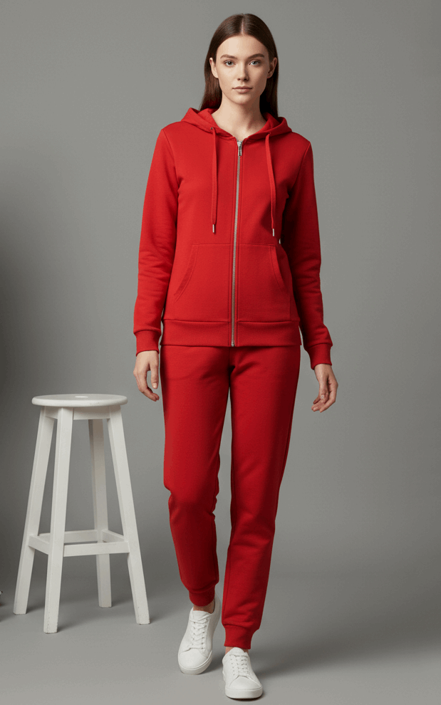 Red Zipper Hoodie Tracksuit