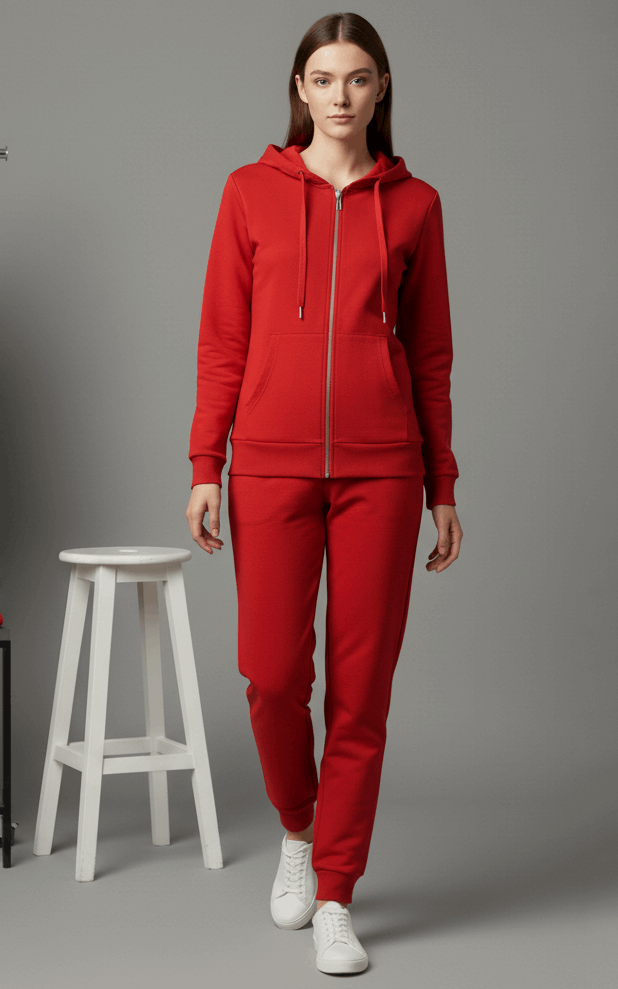 Red Zipper Hoodie Tracksuit Red