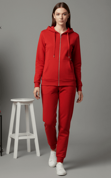 Red Zipper Hoodie Tracksuit Red