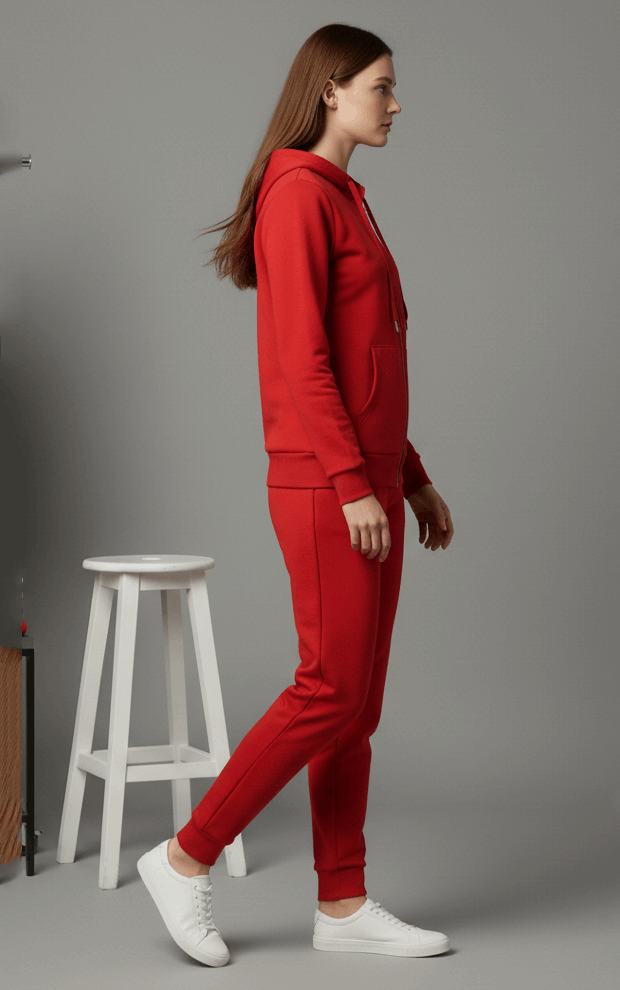 Red Zipper Hoodie Tracksuit