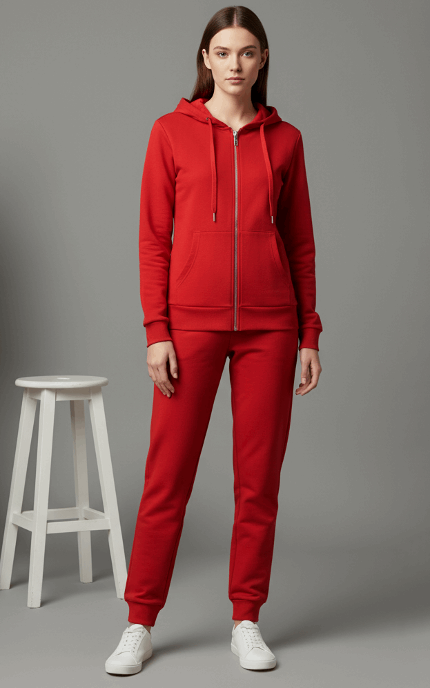 Red Zipper Hoodie Tracksuit