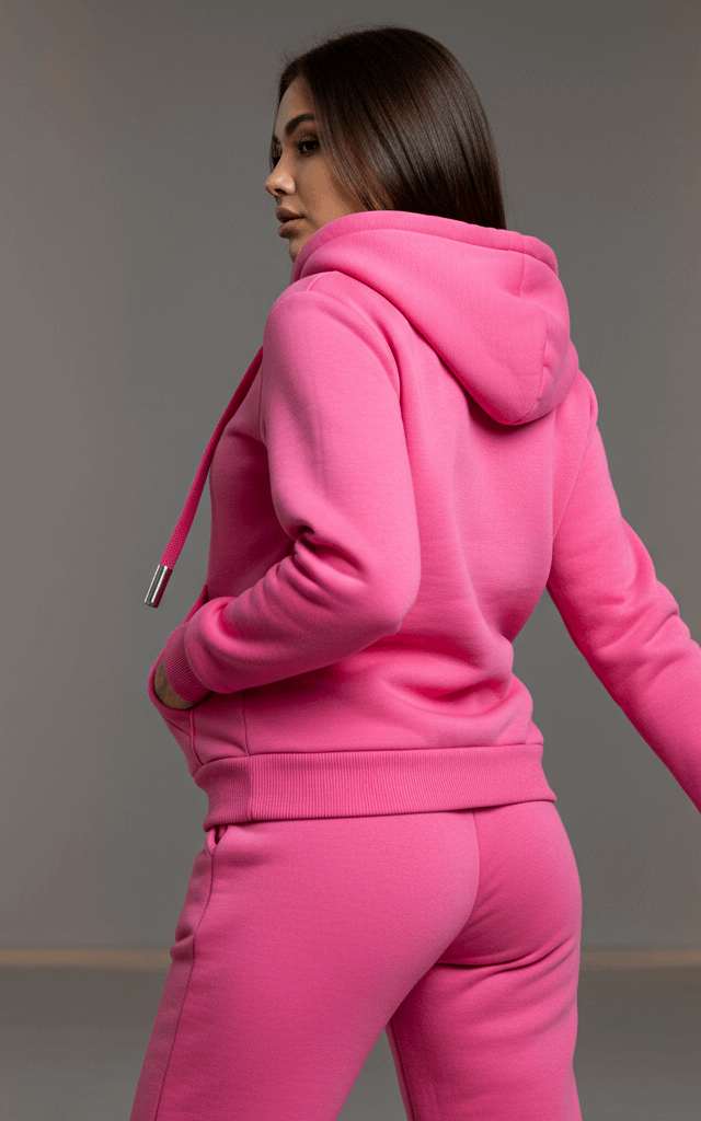 Women's Pink Zip Up Hoodie Tracksuit Set | SKM Outlet
