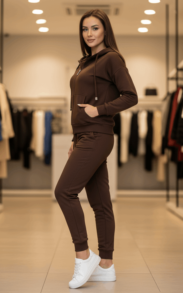 Chocolate Brown Zipper Hoodie Tracksuit
