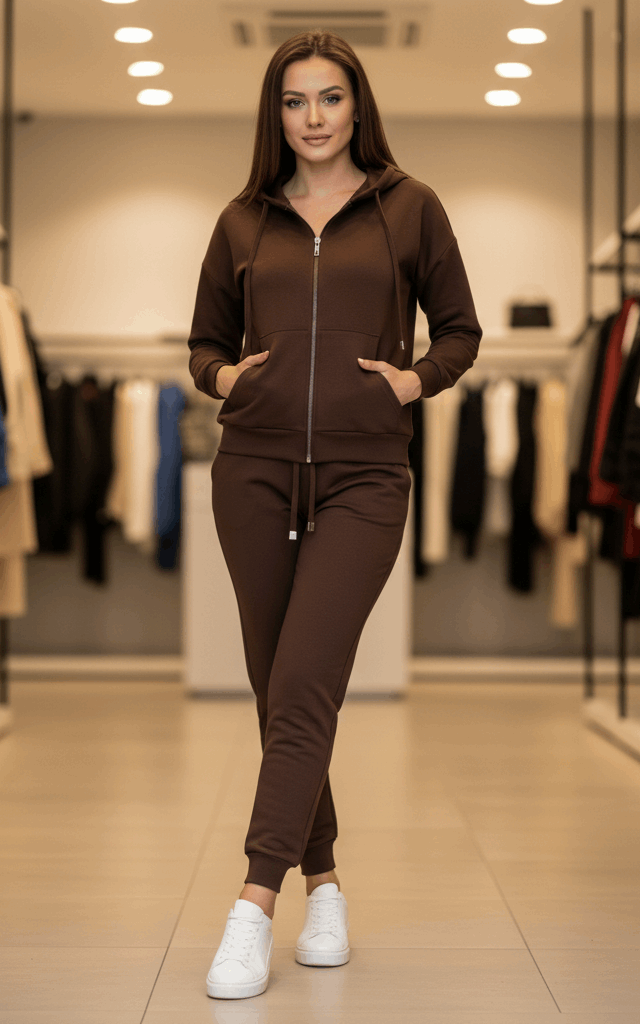 Chocolate Brown Zipper Hoodie Tracksuit Chocolate Brown