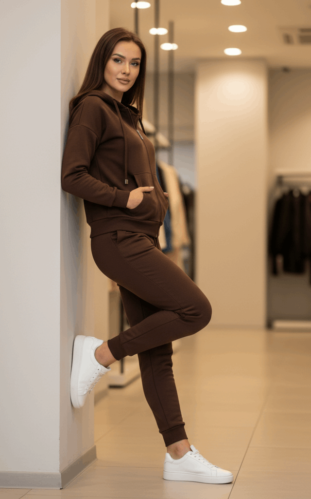 Chocolate Brown Zipper Hoodie Tracksuit
