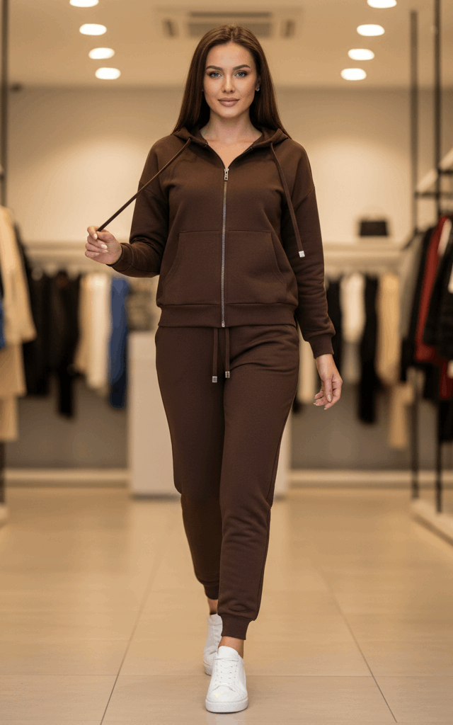 Chocolate Brown Zipper Hoodie Tracksuit