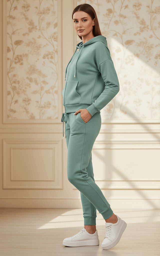 See Green Zipper Hoodie Tracksuit