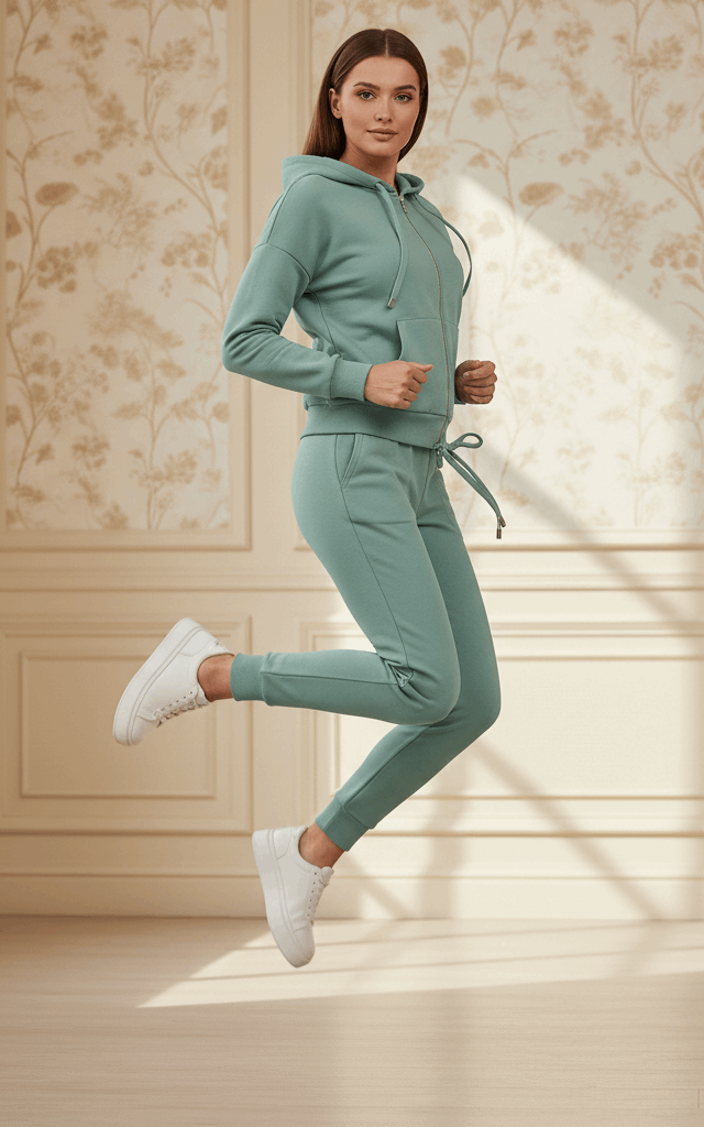 See Green Zipper Hoodie Tracksuit