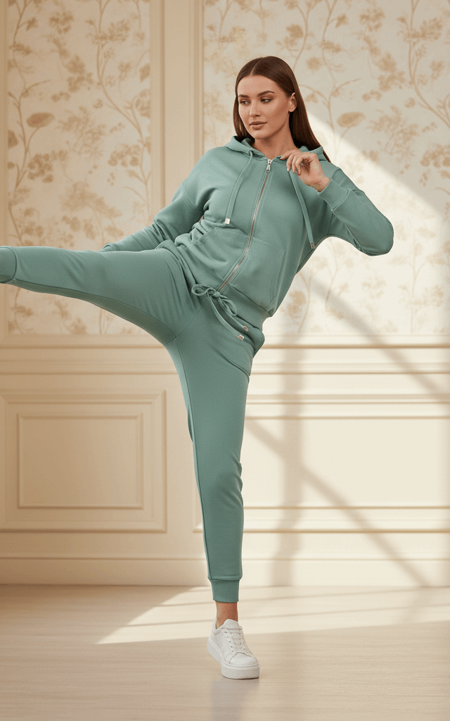 See Green Zipper Hoodie Tracksuit