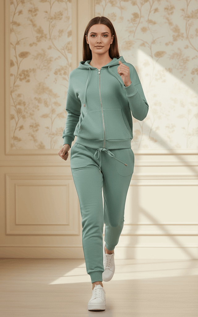 See Green Zipper Hoodie Tracksuit