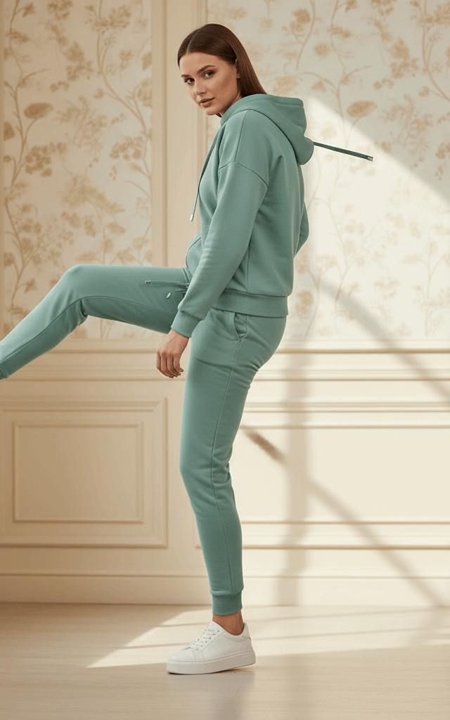 See Green Zipper Hoodie Tracksuit