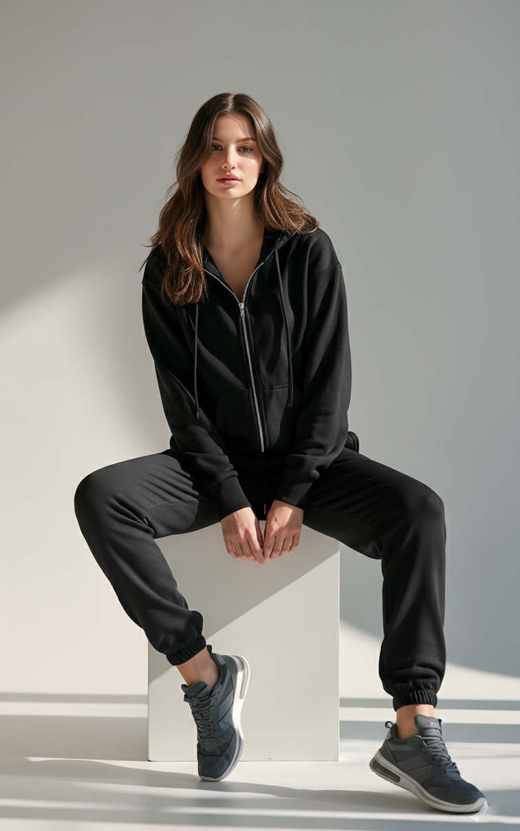 Black Zipper Hoodie Tracksuit