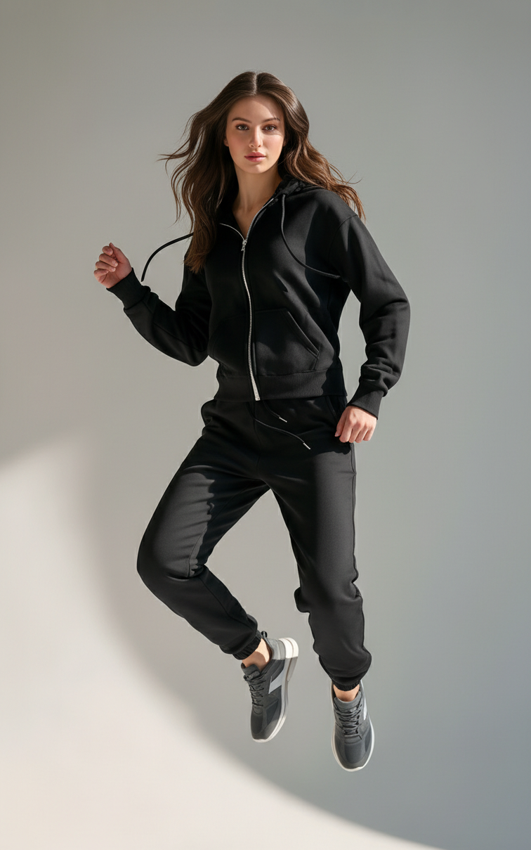 Black Zipper Hoodie Tracksuit