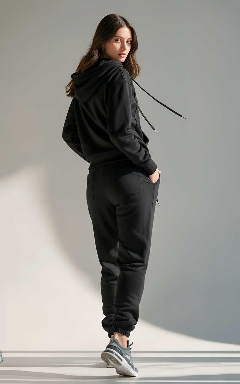 Black Zipper Hoodie Tracksuit