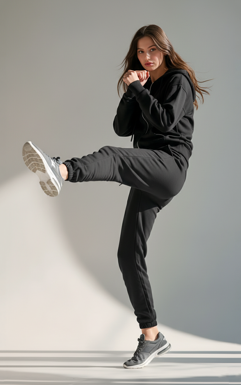 Black Zipper Hoodie Tracksuit