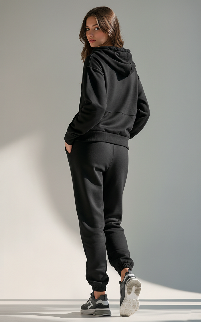Black Zipper Hoodie Tracksuit
