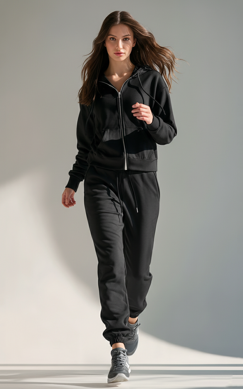 Black Zipper Hoodie Tracksuit