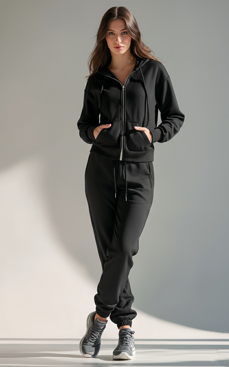 Black Zipper Hoodie Tracksuit