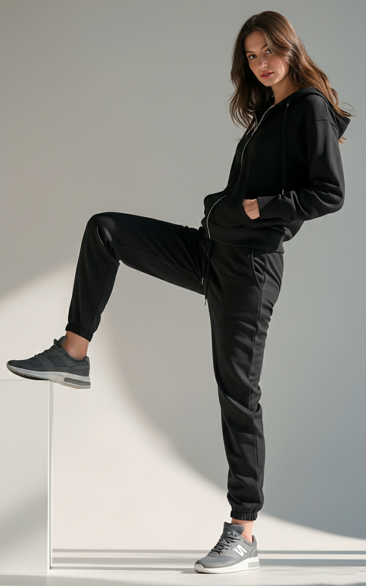 Black Zipper Hoodie Tracksuit