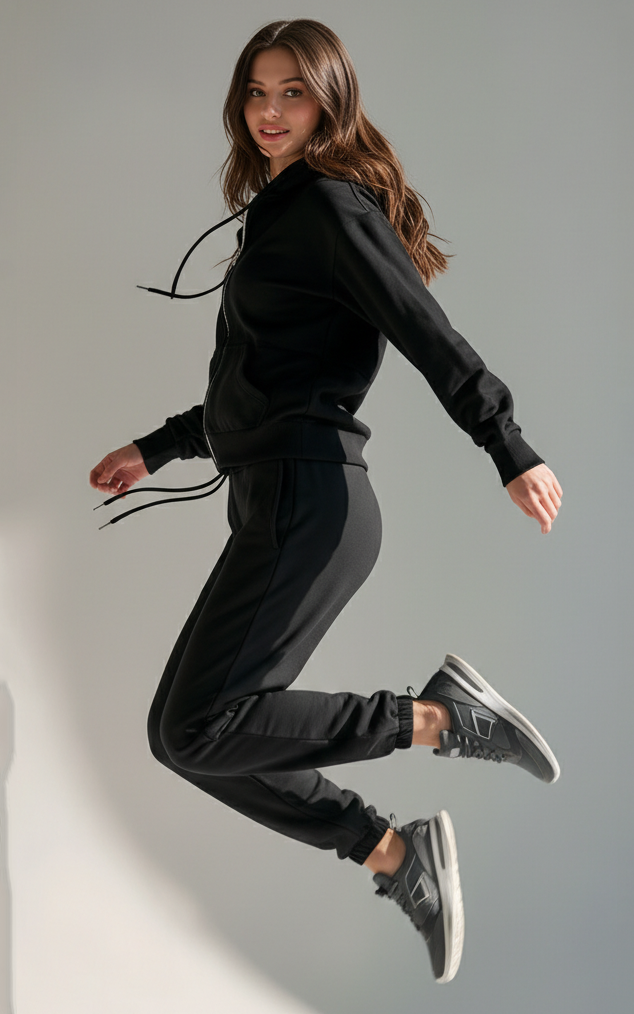 Black Zipper Hoodie Tracksuit