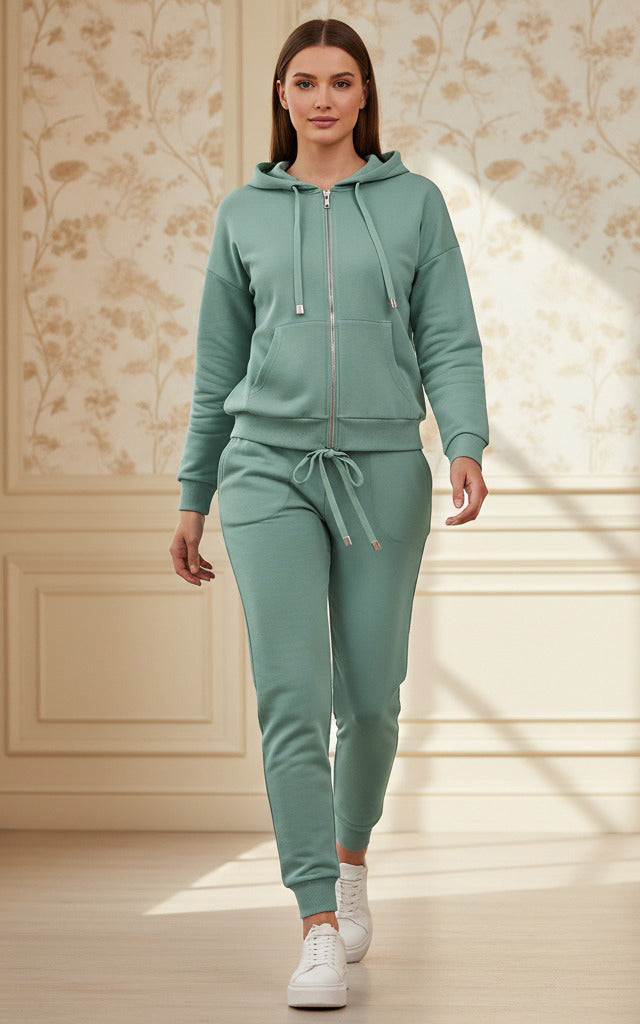 See Green Zipper Hoodie Tracksuit