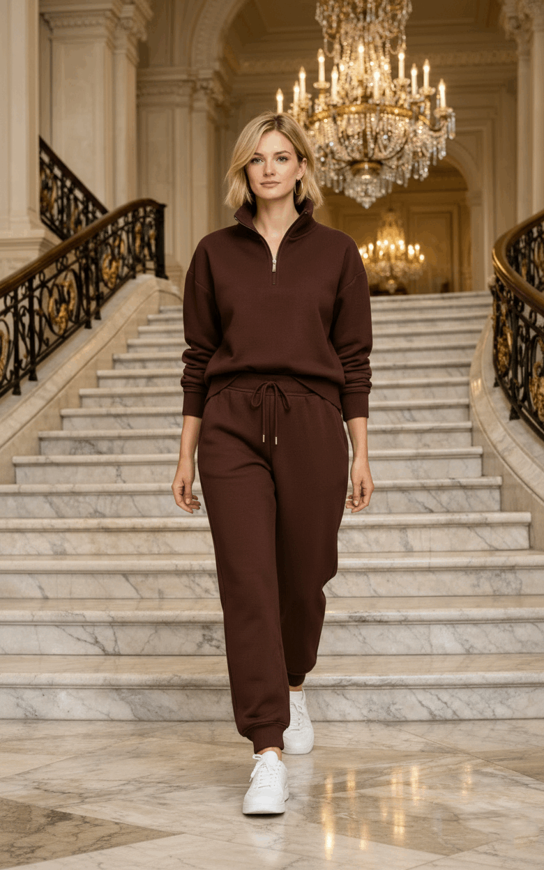 Chocolate Brown Quarter Zipper Tracksuit Chocolate Brown