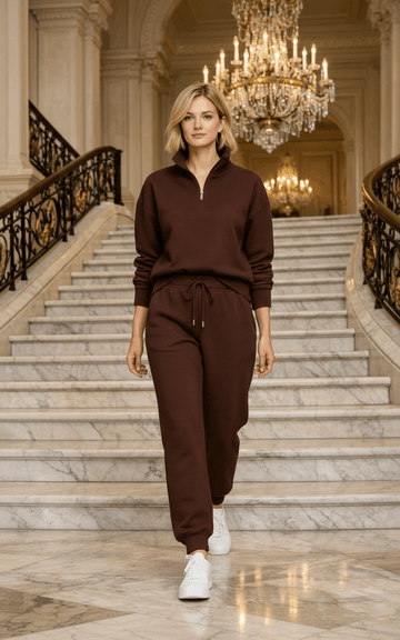 Chocolate Brown Quarter Zipper Tracksuit Chocolate Brown