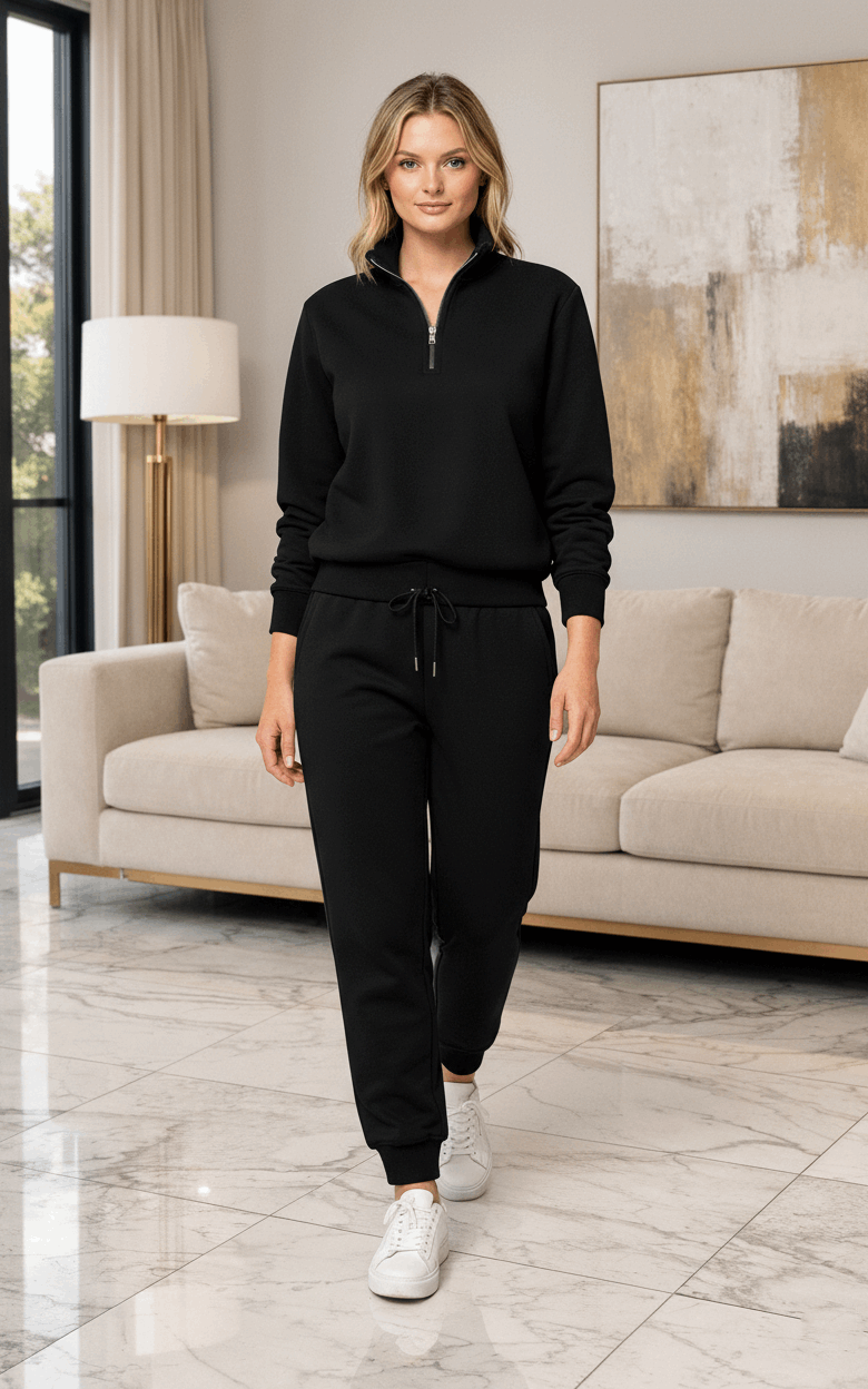 Black Quarter Zipper Tracksuit