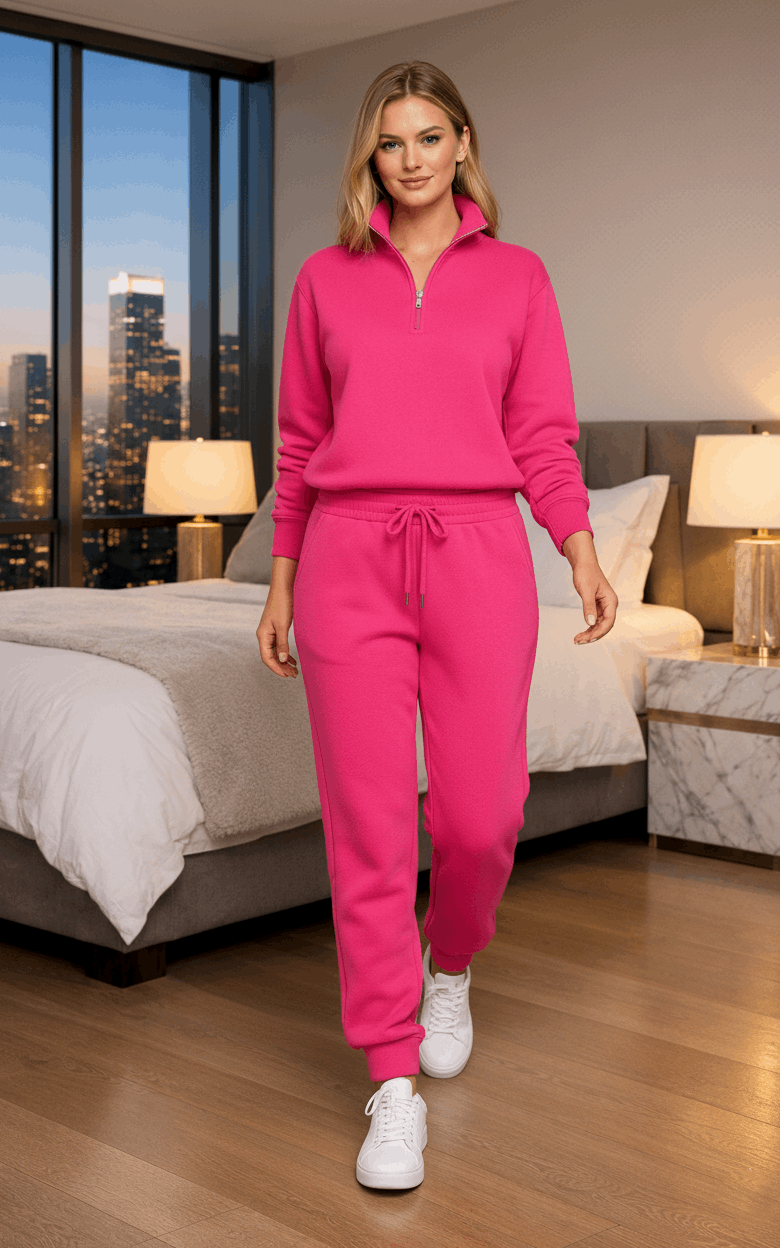 Pink Quarter Zipper Tracksuit Pink