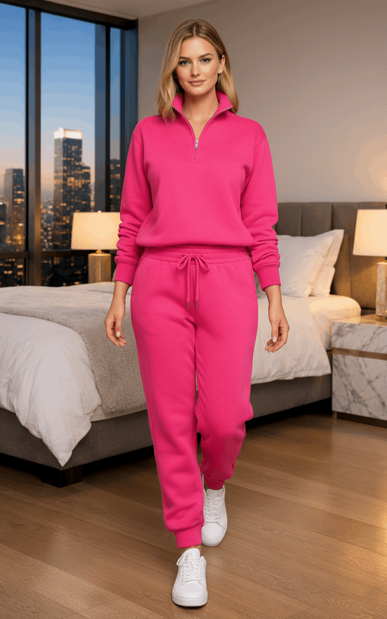 Pink Quarter Zipper Tracksuit Pink
