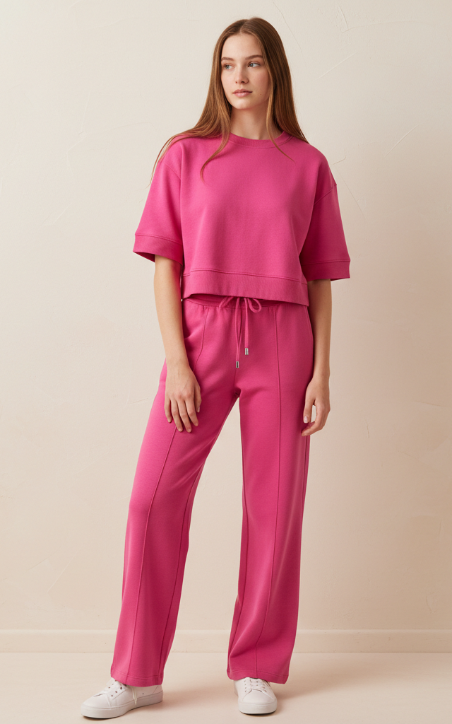 Pink Crop Sweatshirt & Flapper Trouser Tracksuit Pink